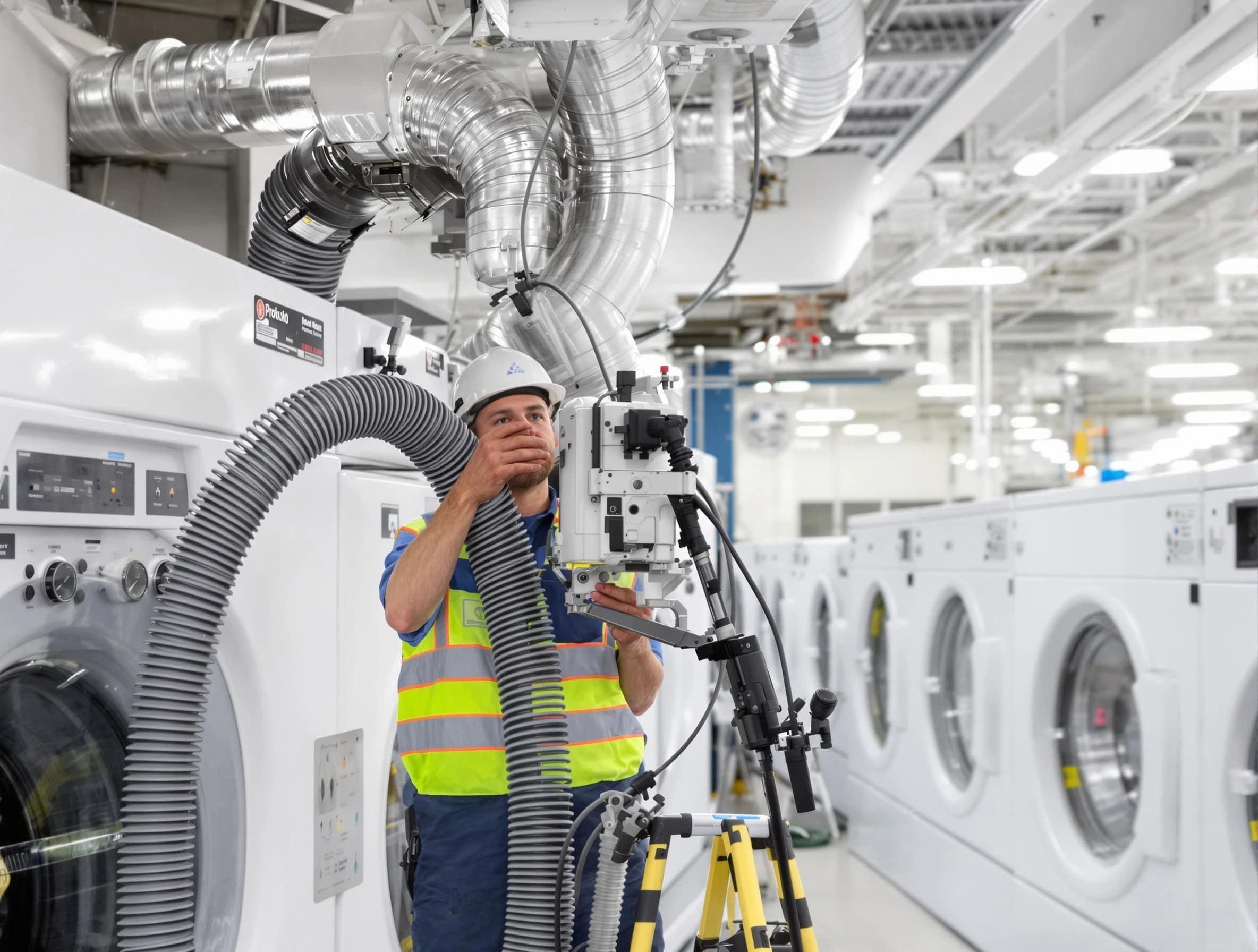 Moore Dryer Vent Cleaning team performing commercial-grade dryer vent cleaning at a business facility in Moore