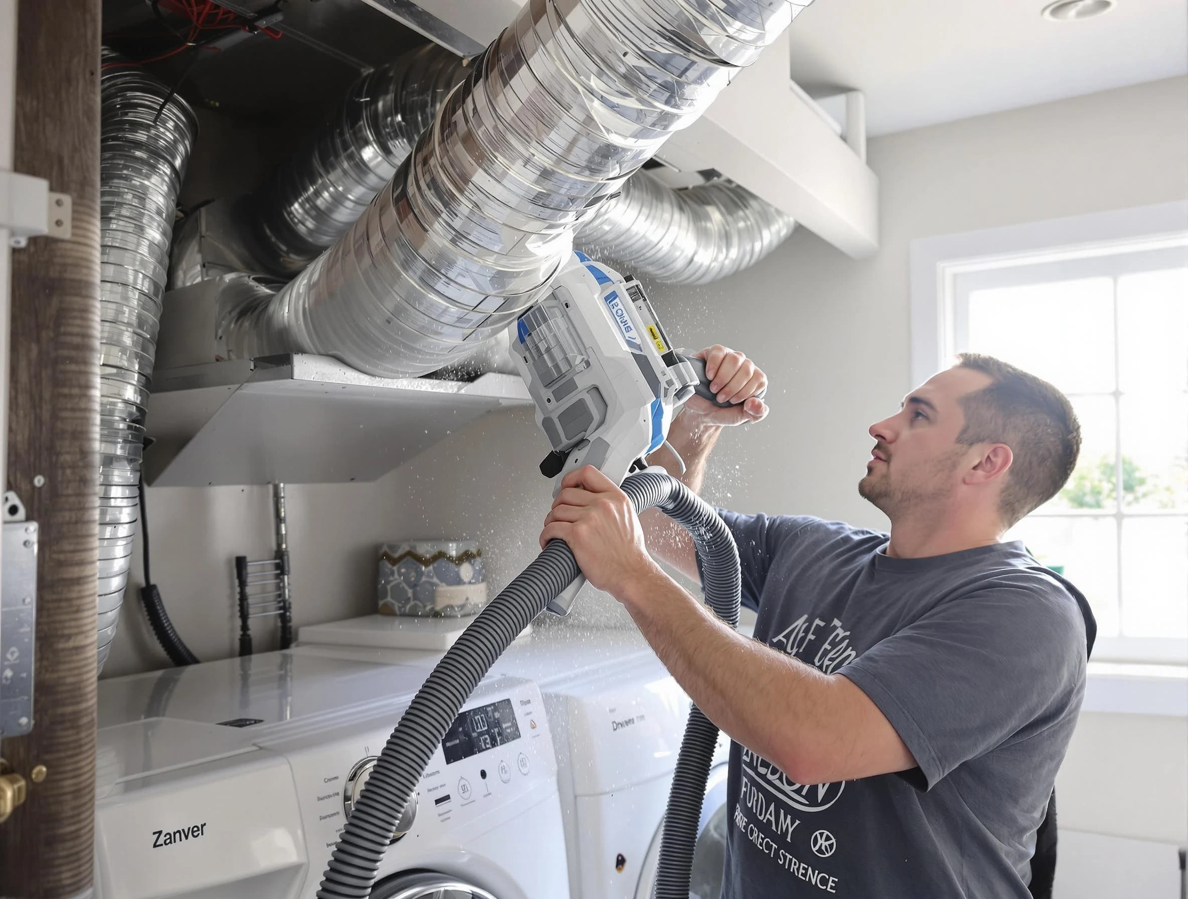 Moore Dryer Vent Cleaning specialist cleaning deep within a dryer vent duct system in Moore