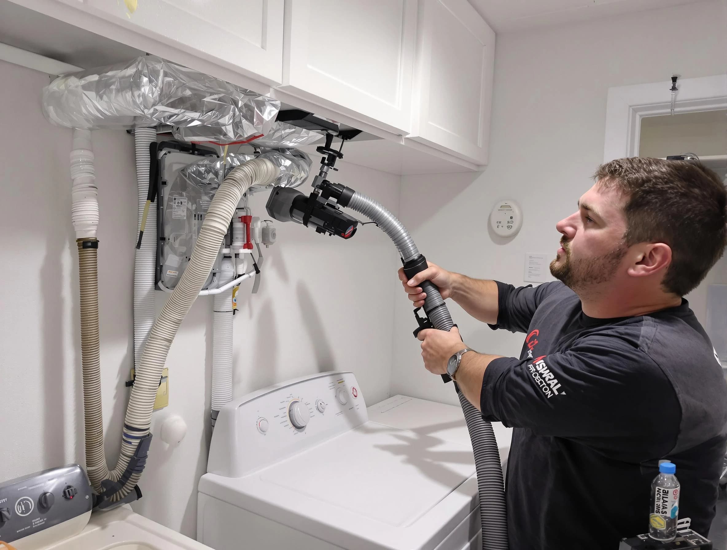 Moore Dryer Vent Cleaning certified technician performing safety-focused gas dryer vent cleaning in Moore